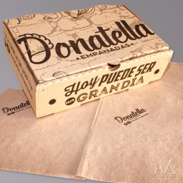 Caja delivery empanadas y servilletas tissue ecologicas 